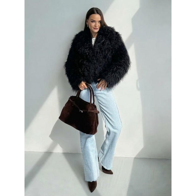 Womens Short Faux Fur Coat Turn-down Collar Pockets Sweet Elegant Style 2026