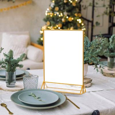 6Pcs Casamento Dupla Face Moldura Dourada Acrílico Sinal Suporte Mesa Panfleto Rack Exibição Suporte Menu Rack