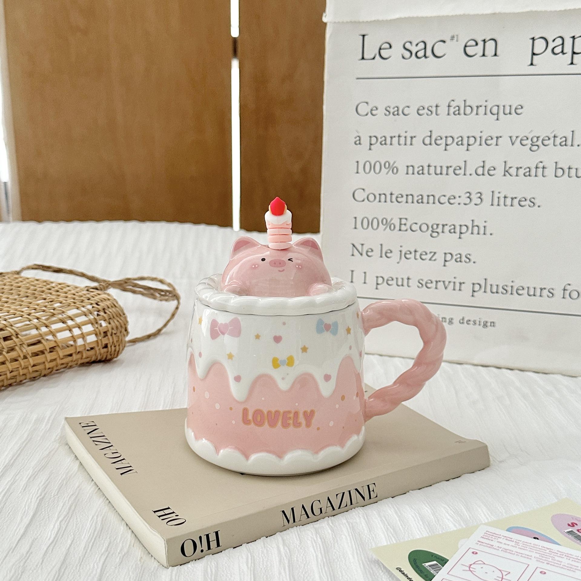 

Ins Милая керамическая чашка для воды, новый подарок на день рождения для девочек, высококачественная кружка с крышкой, чашка для торта 301-400ml