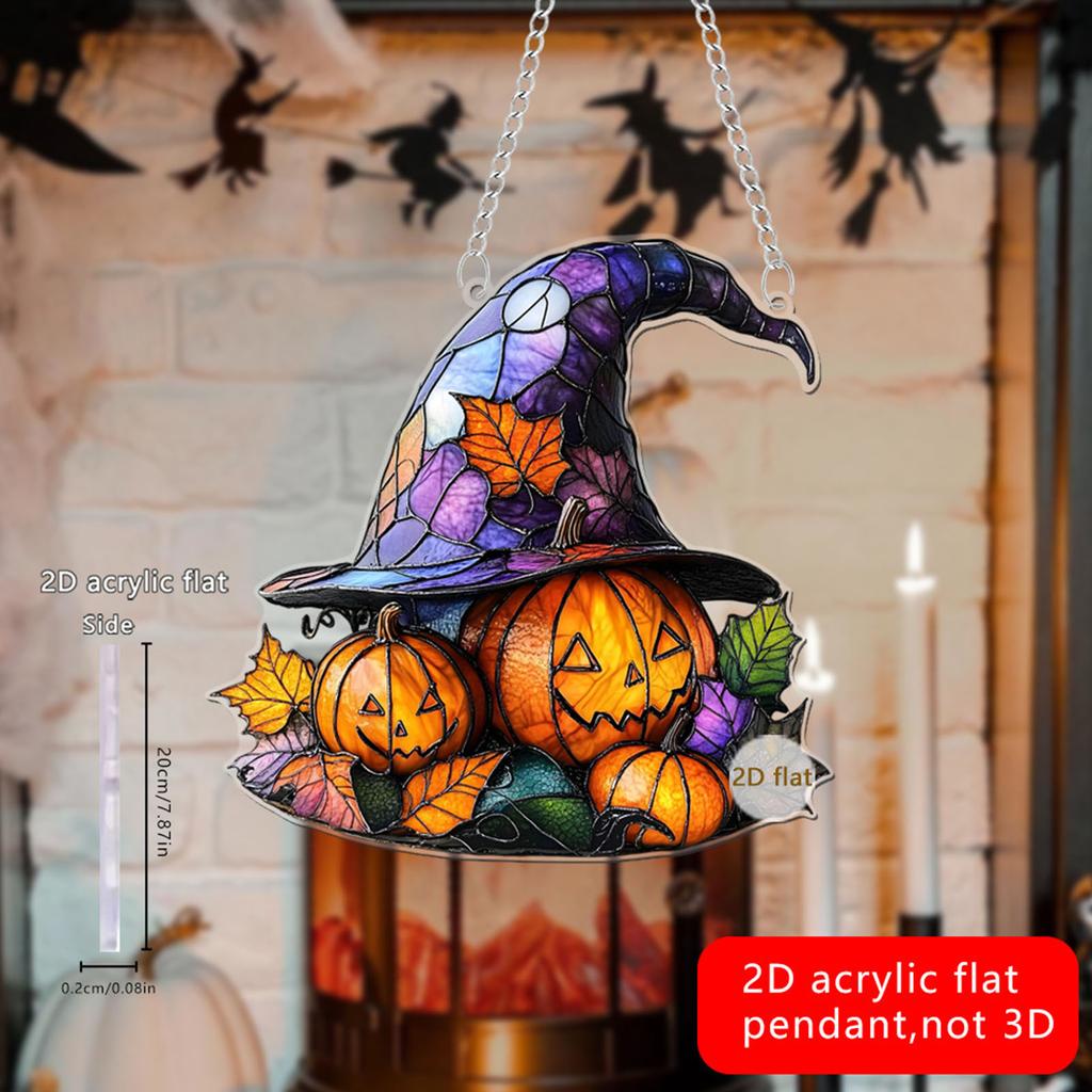 Witch Hat Stained Glass Suncatcher Window Hanging Decoration Halloween Gothic Glass Ornament for Window Home Kitchen
