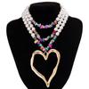 DIEZI Bohemian Multi Color Stone Necklace For Women Party Big Heart Pendant Turquoise Pearl Choker Necklace Statement Jewelry