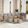 9-piece Garden Sofa Set with Beige Rattan Acacia Cushions, 3-piece Garden Dining Set with Cushions 3363197