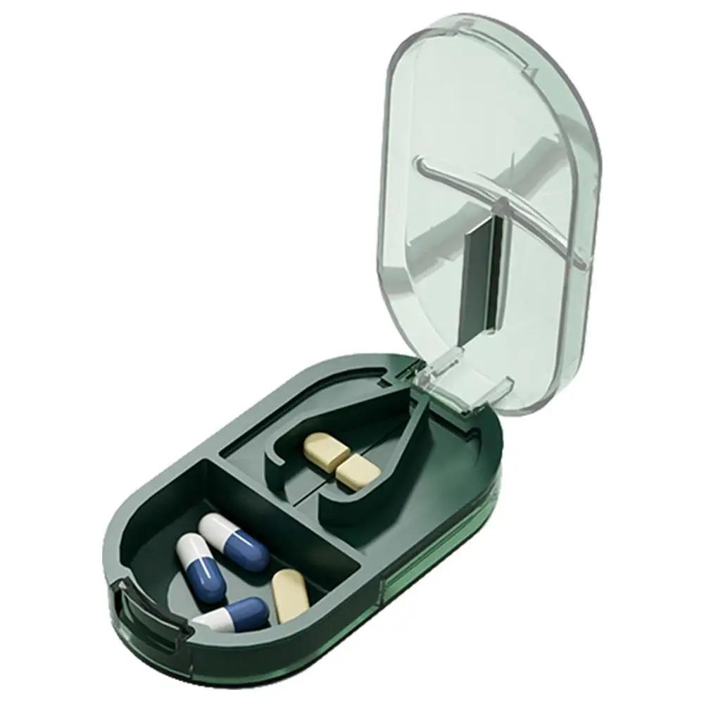 2 In 1 Mini Pill Cutter And Storage Box Portable Drug Tablet Medicine Dustproof Divider Organizer Crusher Pill Box For Outdoor