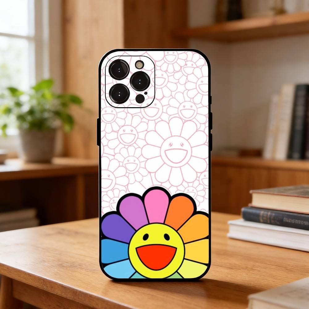 Vibrant Pop Trend M-MurakamiS Art Phone Case For iPhone17,16,15,14,13,12Plus,Pro Max,XS,5G Soft Silicone Black Cover