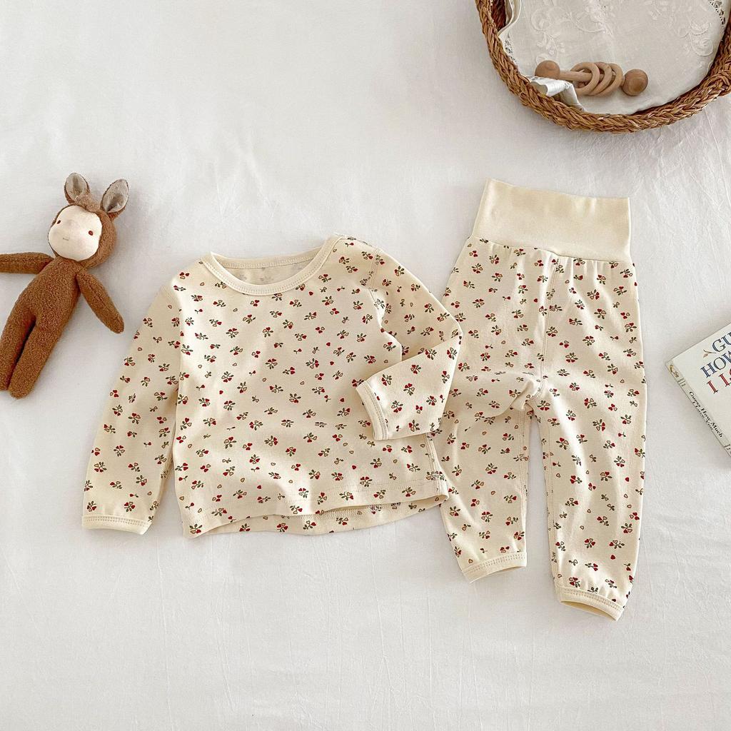 Baby Girls Floral Outfit Set Polka Dot Pajamas Spring Autumn Homewear Two Piece Clothing for 0-5 Years