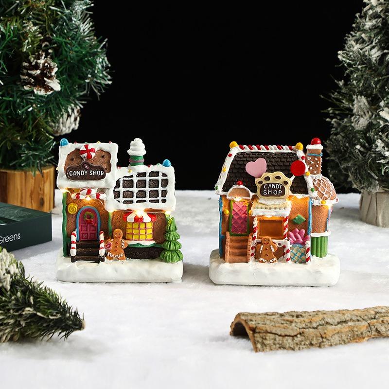 Christmas ornament gingerbread man glowing house new resin night light biscuit man small house christmas gift