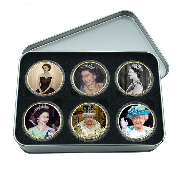 Queen Elizabeth commemorative coins, 10 pieces, Elizabeth commemorative coins for various age groups, family collection