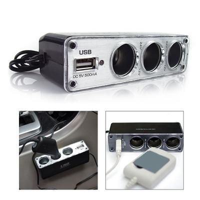 Universal Compact Auto Chargers Splitter Power Distribution Hub with USB Charging Port 3 Way Cigarettes Lighter Splitter