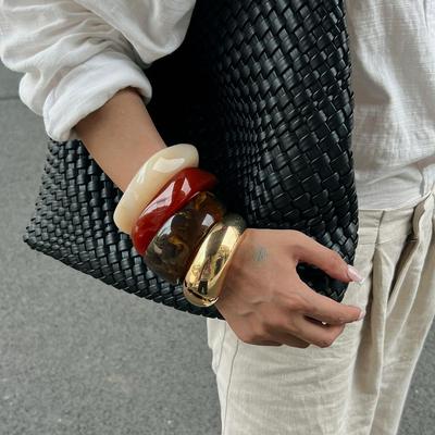 Fashion Vintage Translucent Resin Chunky Bangles Geometric Irregular Stretch Wide Bangles Bracelets for Women Men Luxury Aesthetic Jewelry Accessories