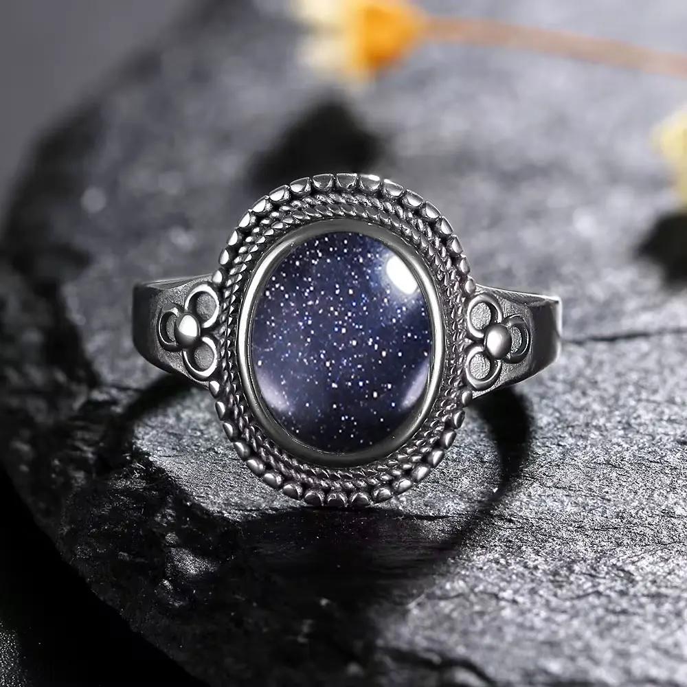 Sterling Silver 925 Vintage Rings Oval 8X10mm Rings Black Onyx Natural Fine Jewelry For Men Women Rhodochrosite Rings