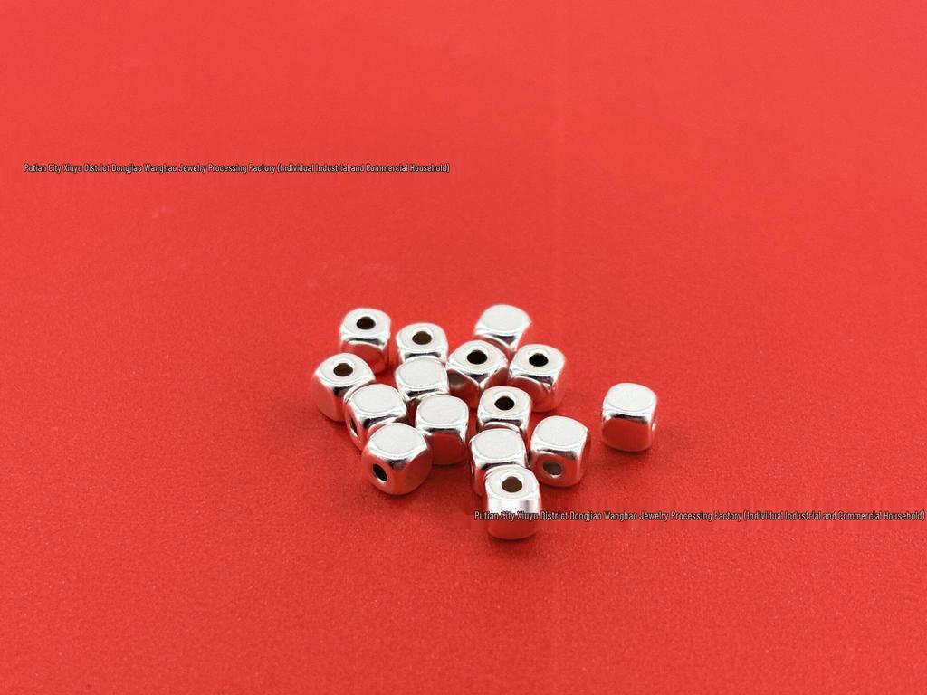 Sterling Silver 999 Pure Geometric 3D Sugar Cube Spacer Bead for DIY Jewelry.