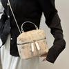 Women's bag 2025 new fashion chain messenger bag mini woven shoulder bucket bag rattan straw bag beach bag