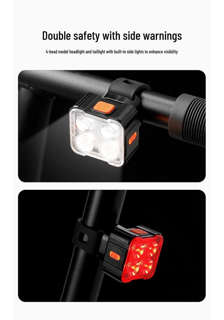Rechargeable High-Beam Bike Light Set: Front Flashlight & Rear Taillight for Night Cycling