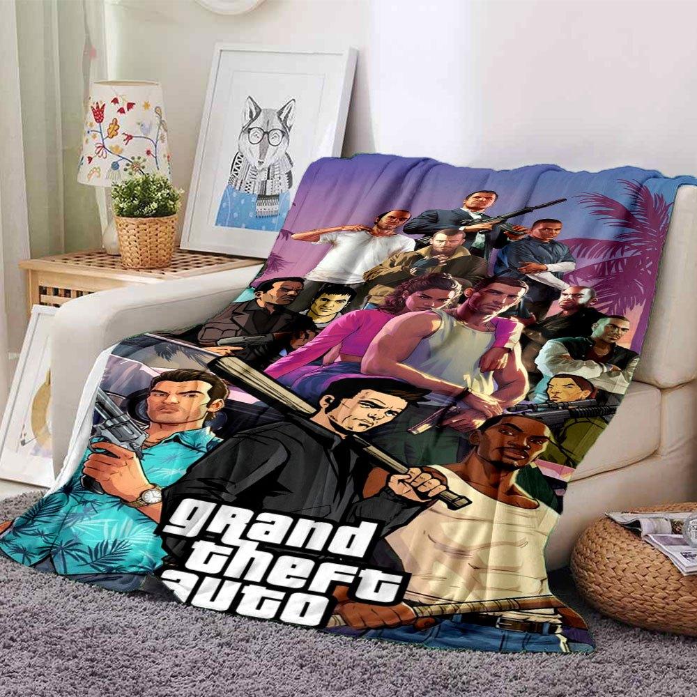 1pc Grand Theft Auto Soft Flannel Blanket with Designer Print A cozy blanket for all seasons, perfect for the couch, bed, office
