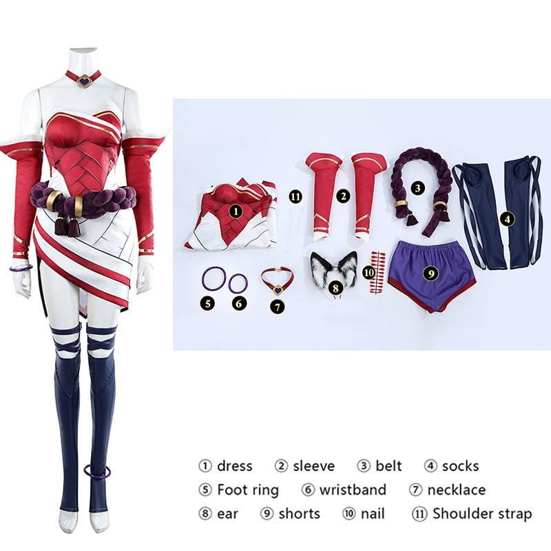 

2xko Ahri Cosplay Costume Multipiece Set Satin Dress Doublelayer Pants For Anime Role Play Halloween Conventions XXS