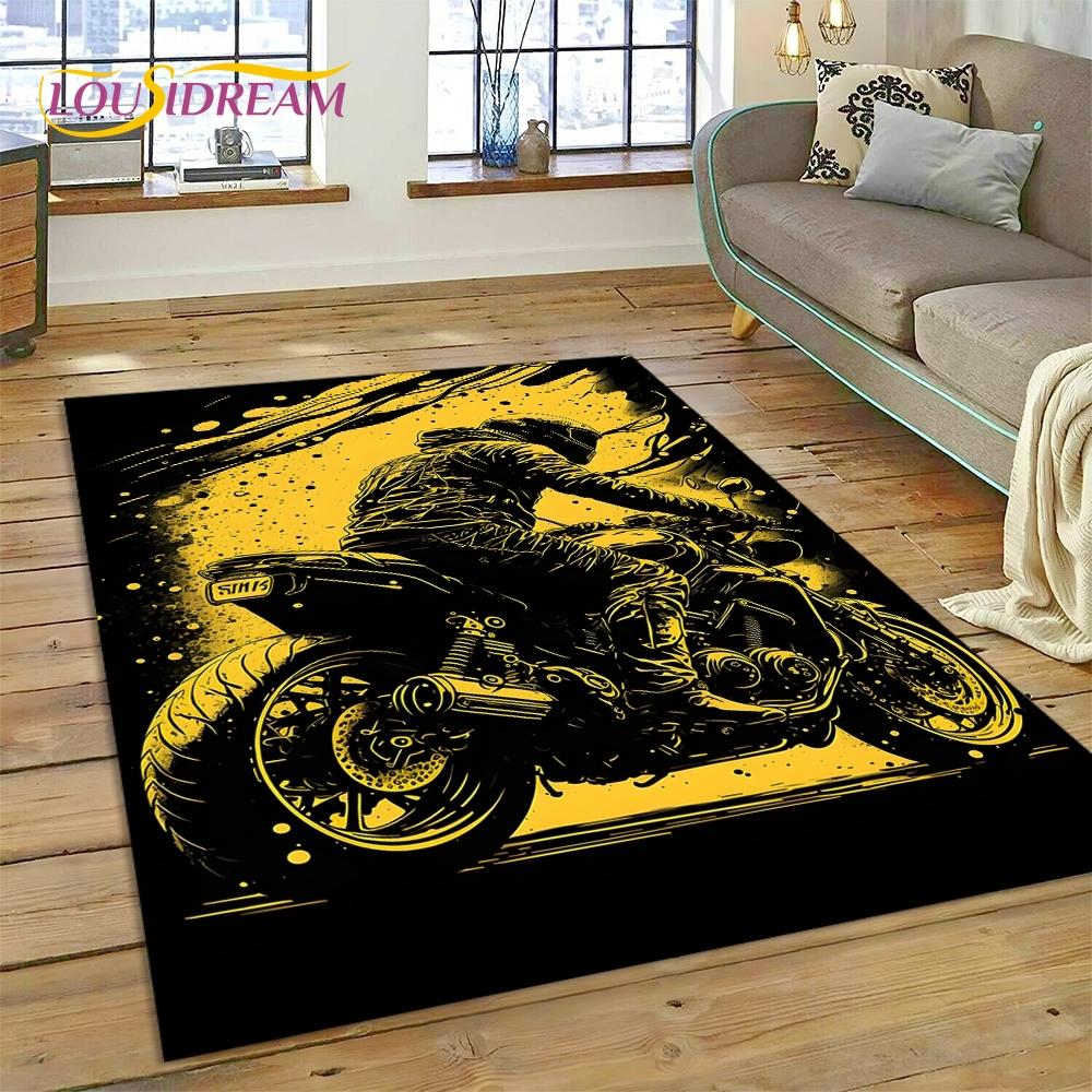 Motocross Modern retro Motorcycle Rug Carpet for Living Room Bedroom Home Decor,Floor Mat Non-slip Decoration for Sofa Doormat