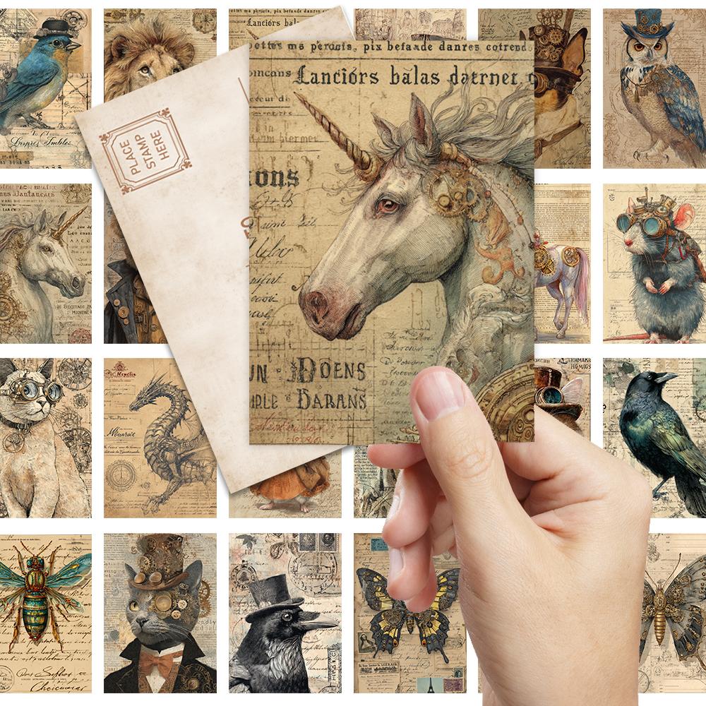 32pcs, Punk Mechanical Animal Postcard, Birthday/Anniversary Gift, Collectible, Suitable for Gift Giving, Can Be Mailed.