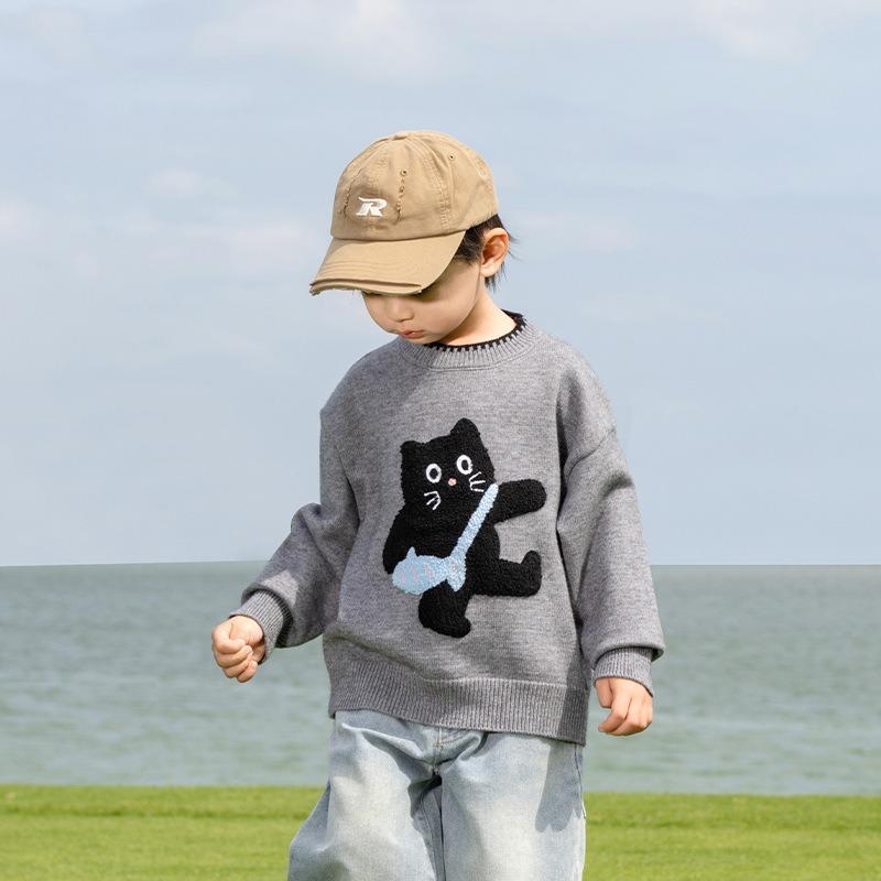 Primavera e autunno Nuovo maglione per bambini con gatto tridimensionale Maglieria carina