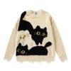 Pull Jacquard Chat Vintage Style Collège Unisexe Hiver Chaud Coupe Ample Pullover Jeune