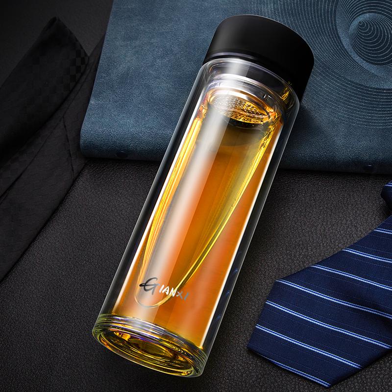 Double-layer Glass Cup Heat-resistant Water Cups With Tea Drain Filter Office Large Capacity Glasses Drinkware