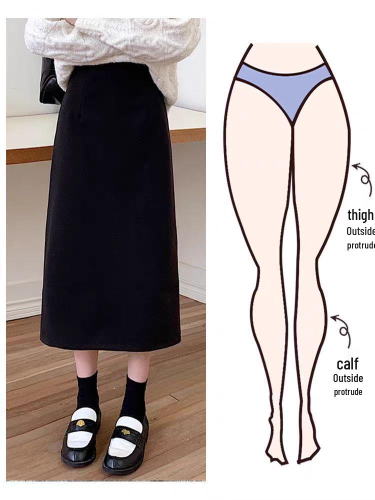 2025 Autumn/Winter Plus Size High-Waisted Slimming Bodycon Skirt with Slit for Women