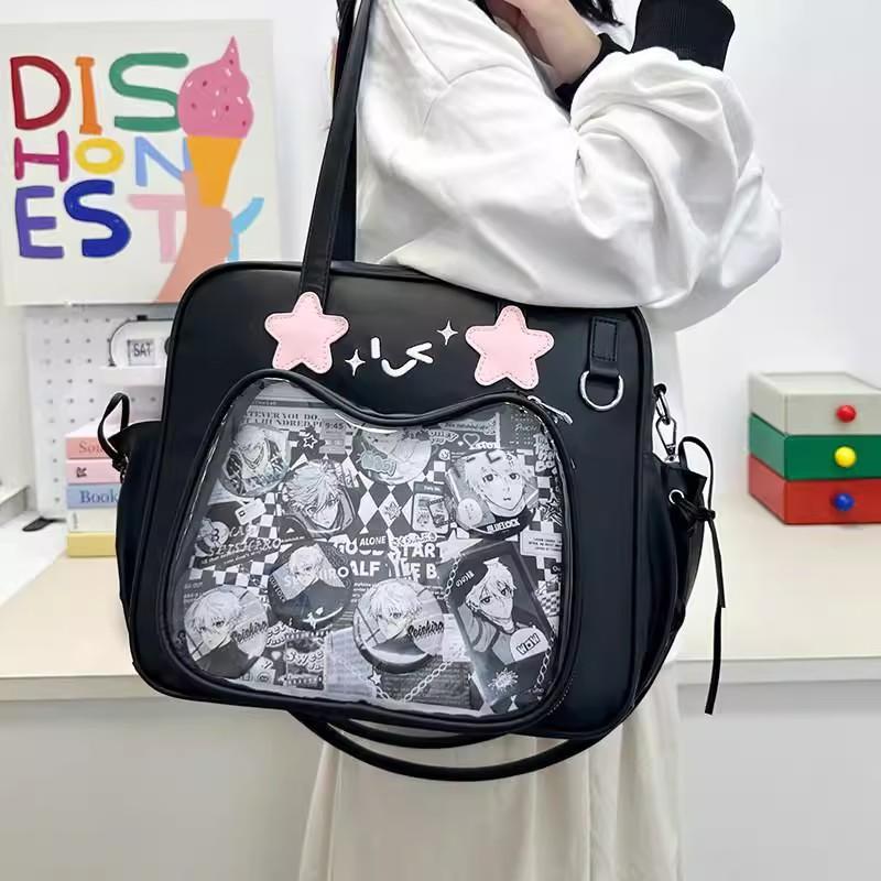 JIAERDI Sweet Star Smile Spacious Crossbody Bag Women Japanese Anime Ita Bag Ladies Leather Large Capacity Clear Shoulder Purse