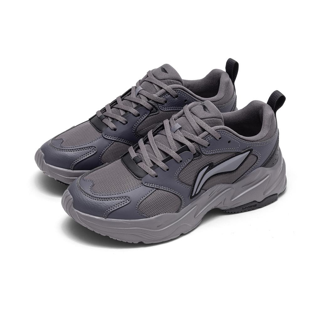 Li Ning Pulse Retro Casual Versatile Durable Breathable Support Low Top Dad Shoes Men Sneaker Smoke-Gray AGCV145-3