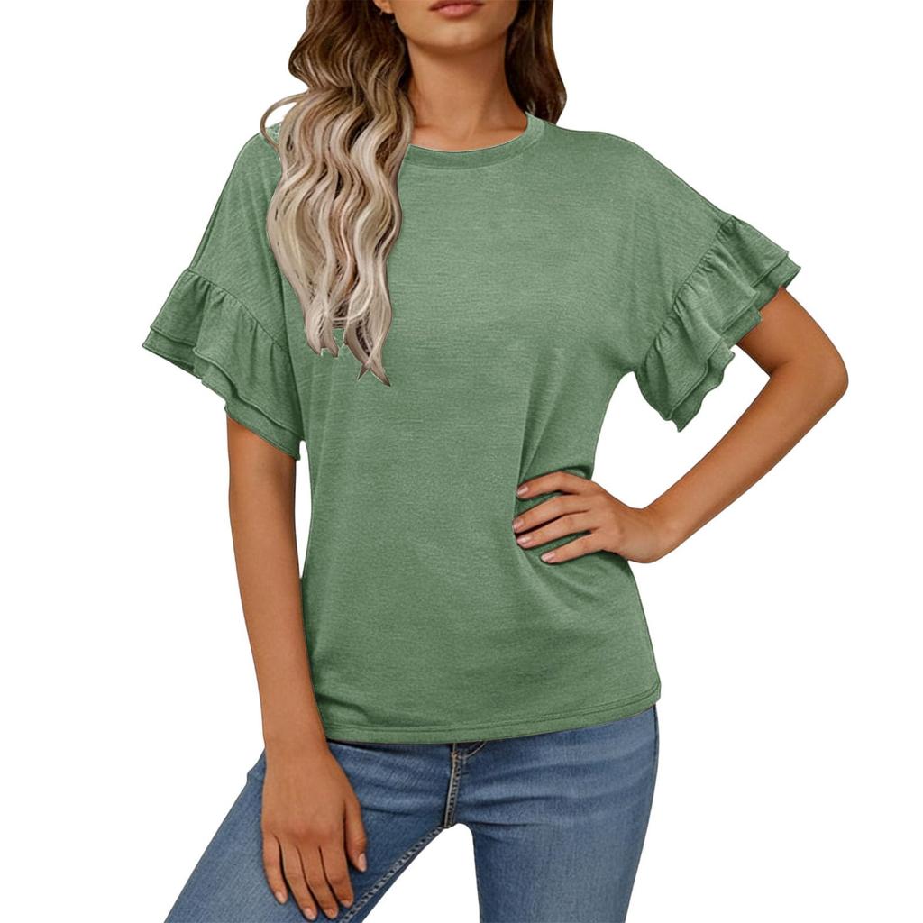 Women's Fashionable Loose-Fit Ruffled Short-Sleeve Top