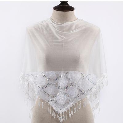 Korean Women Winter Long Neck Protection Plush Warm ShawlSolid Sequin Fragmented Flower Embroidery Lace Tassel Triangle Scarf