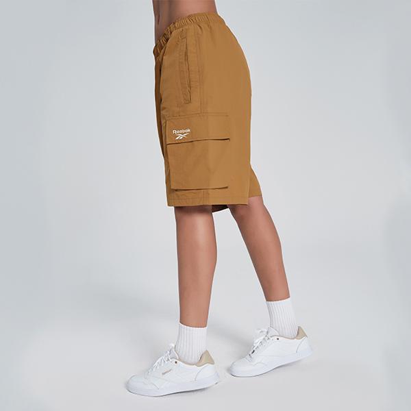 Reebok Solid Color Multi-Pocket Loose Fit Cargo Shorts Unisex Shorts Moss-Yellow 24SRM603UGY3