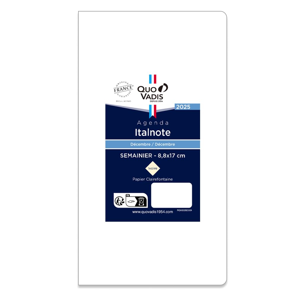 

Ежедневник Quovadis начинается с декабря, тонкий формат 17 x французский QUOVADIS [издание 2025 года] Italnote/Сменный блок (Weekly Left, 2024, 8.8 см, Версия)