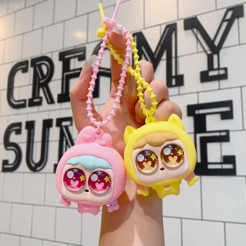 Cartoon Braided Girl Squeeze Eye-popping Decompression Artifact Cute Keychain Pendant Internet Celebrity Decompression Trinket Doll