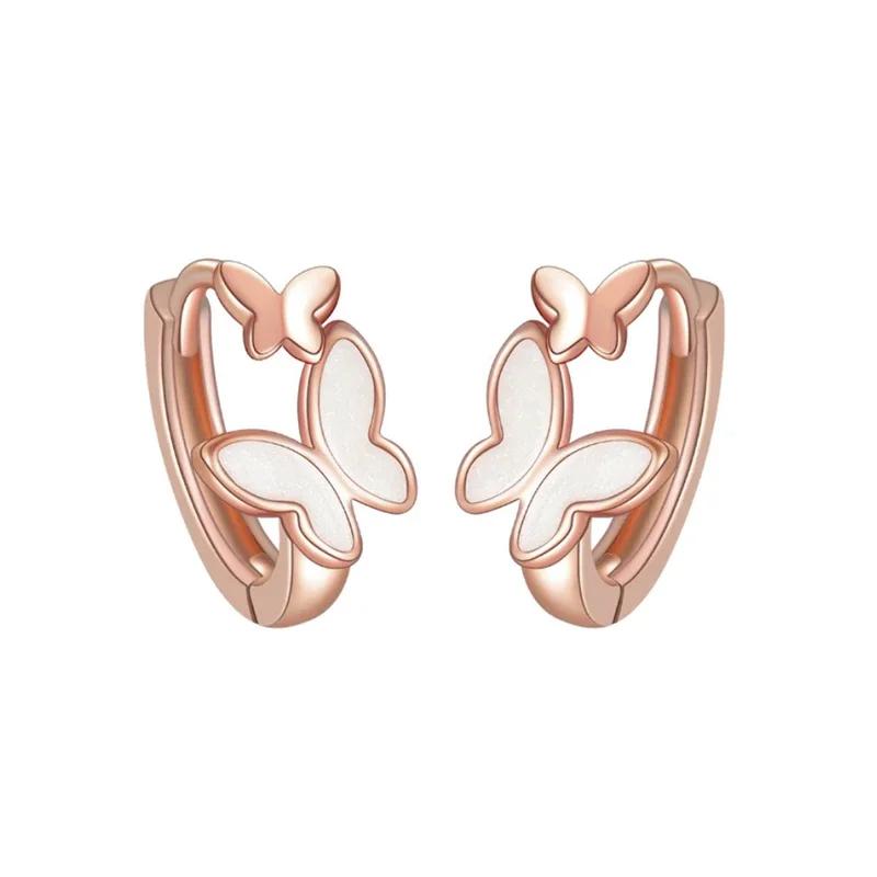 

PONYKISS Sterling Silver Mini Shell Butterfly Hoop Earrings for Women Minimalist Cute Insect Fine Daily Accessories