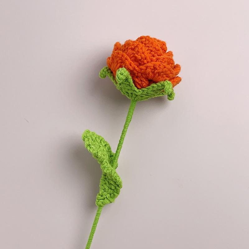 1PC Knitted Flower Rose Fake Flowers Bouquet Wedding Party Decoration Hand Knitting Crochet Woven Artificial Flower Table Decor