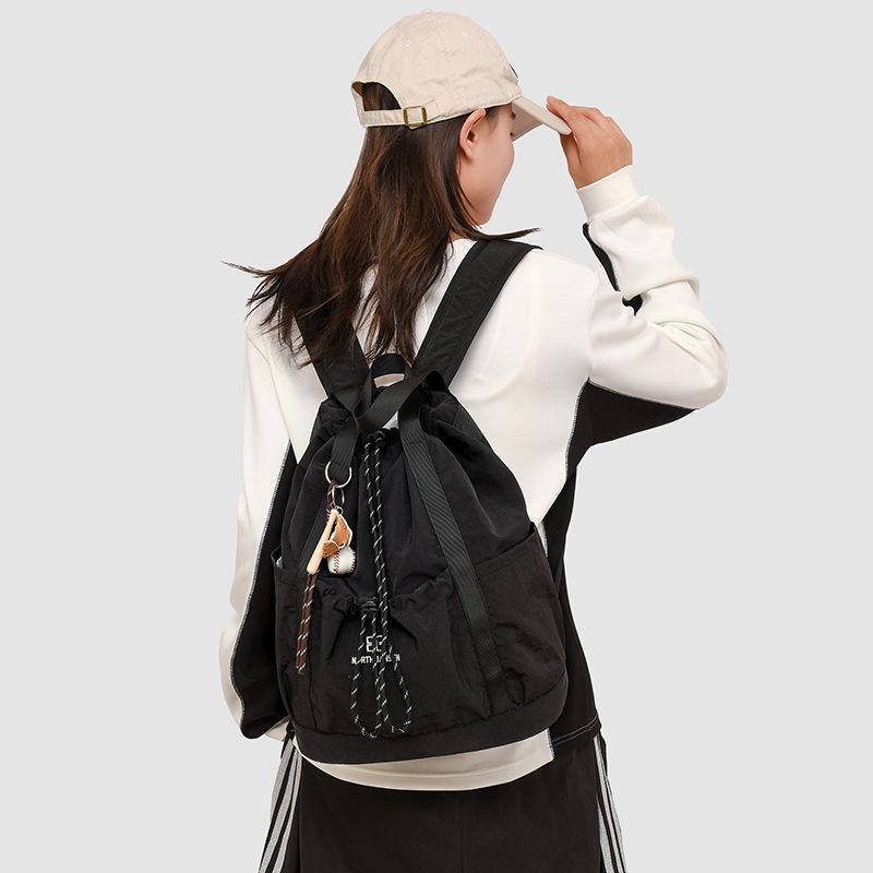 Schoolbag New Japanese Outdoor Hiking Korean Edition Fashion Drawstring Backpack Folded Nylon Leisure Backpack