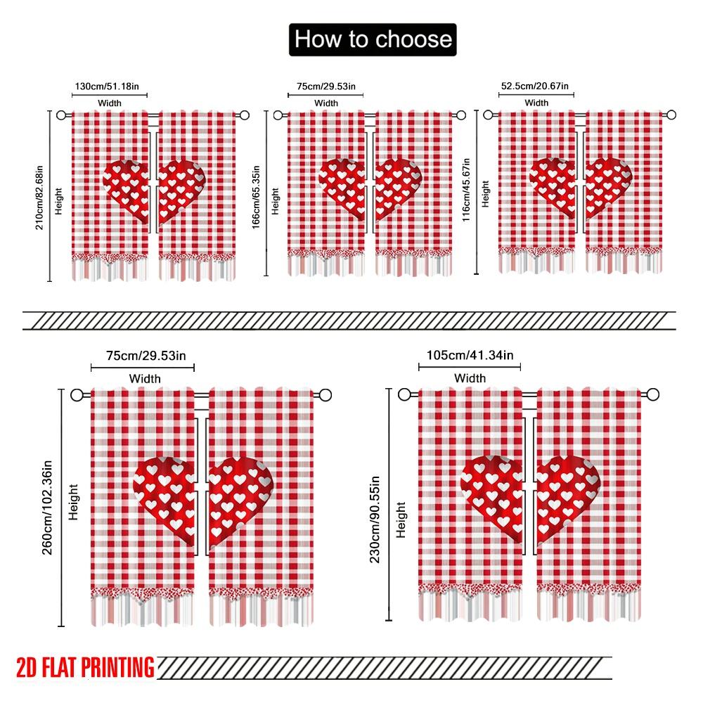 2 Stück, 2D-Flachdruck Zeitgenössische Vorhänge Kariert Liebe Langlebiger 100% Polyesterstoff (ohne Stange) Ganzjahresnutzung für