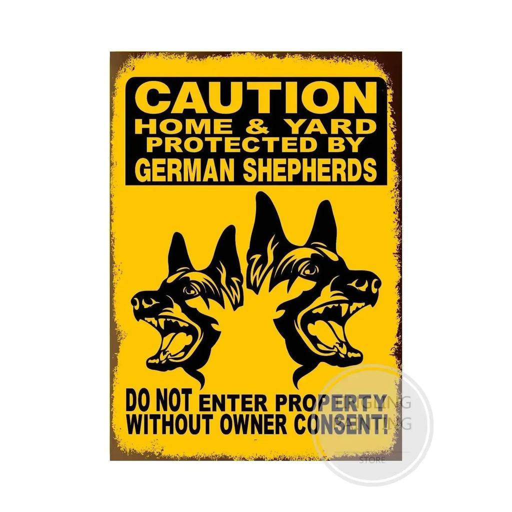 Vintage Retro Tin Signs Beware Of Dog  Metal Wall Stickers for Garden Family House Door Decoration