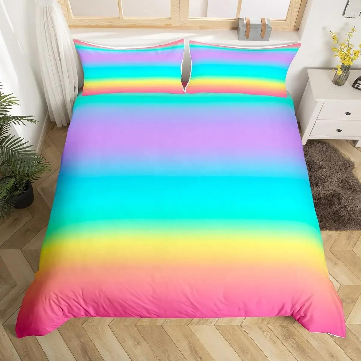 

Rainbow Conch Soft Duvet Cover Set Rainbow Beding Set For Children Kids Young Girls Microfiber Multicolor Warm Comforter Cover Twin King-Sized 120*200cm Single