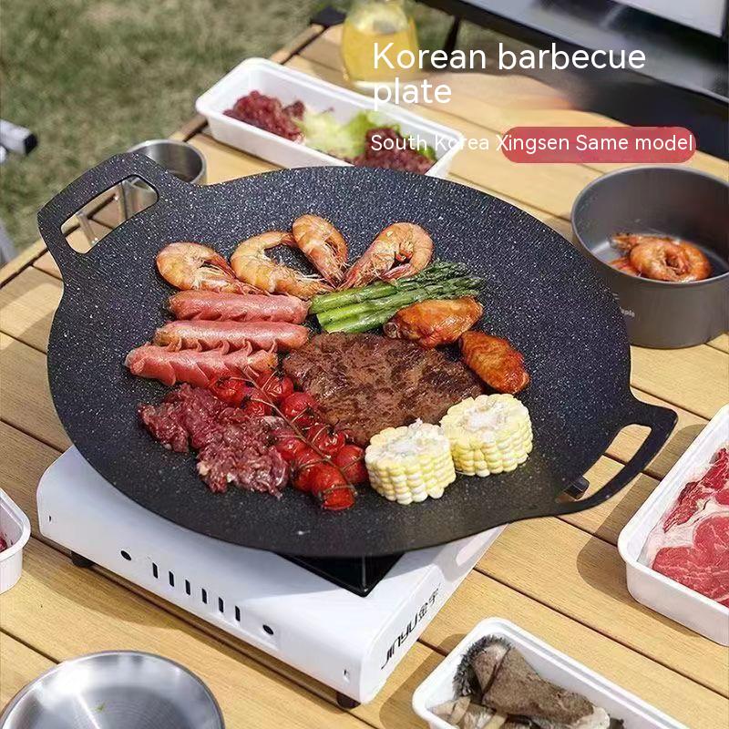 28-34CM Outdoor BBQ Grill Pan BBQ Pot Non Stick Stovetop Baking Tray Korean Roastig Grill Plate Camping Equipment