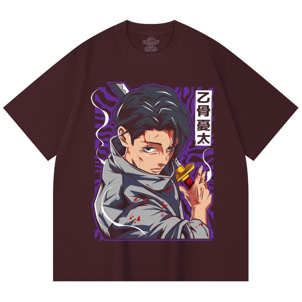 

230 Gsm 100% Cotton Jujutsu Kaisen V53 Yuta Print Unisex Heavy Cotton T Shirt 2XL вина червоного кольору