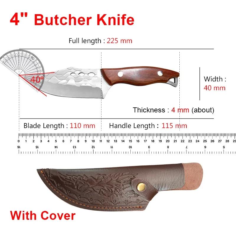 

Кованые вручную кухонные ножи для нарезки мяса, фруктов, рыбы, нож шеф-повара, тесак, овощной, универсальный нож, деревянная рукоять, нож для обвалки