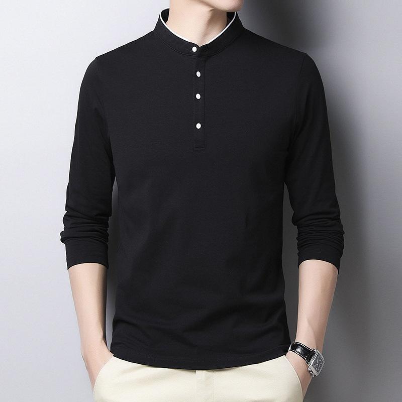 Men's Stand Collar Polo Shirt Trendy Stand Collar Polo Shirt Men Long Sleeve T-Shirt Male Soft Bottoming Undershirt