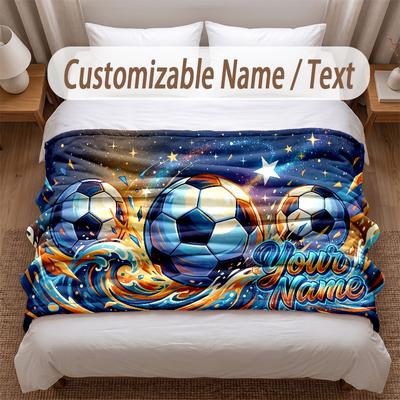 Couverture Douce Thème Football Personnalisée Nom Personnalisé Impression Texte Couverture Chaude Décoration Canapé Maison Chambre à Coucher