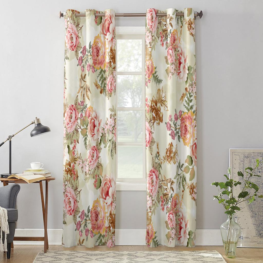 Vintage Flower Leaf Abstract Window Curtain Living Room Luxury Valance Curtain for Bedroom Home Kitchen Decor Curtain