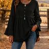 Women S Casual Loose V Neck Long Sleeve Blouse With Lace Trim