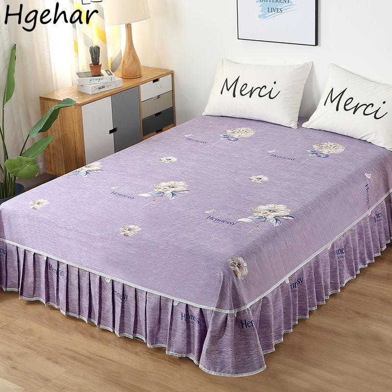 Floral Bed Flat Sheets Four Seasons Polyester Bedspread Dust-proof Household Soft Bedding Bedcloth Princess Single Double Sheet