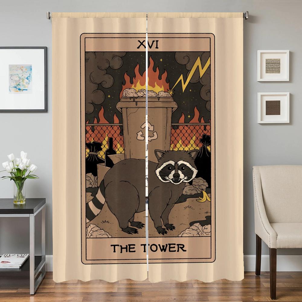 

Room Darkening Window Kitchen Curtains Living Door Curtain Raccoon Tarot Partition Bedroom Decoration Shade Set Of 2 Made Polyester Washable Area W100*H130(CM)-Rod Pocket&2PCS