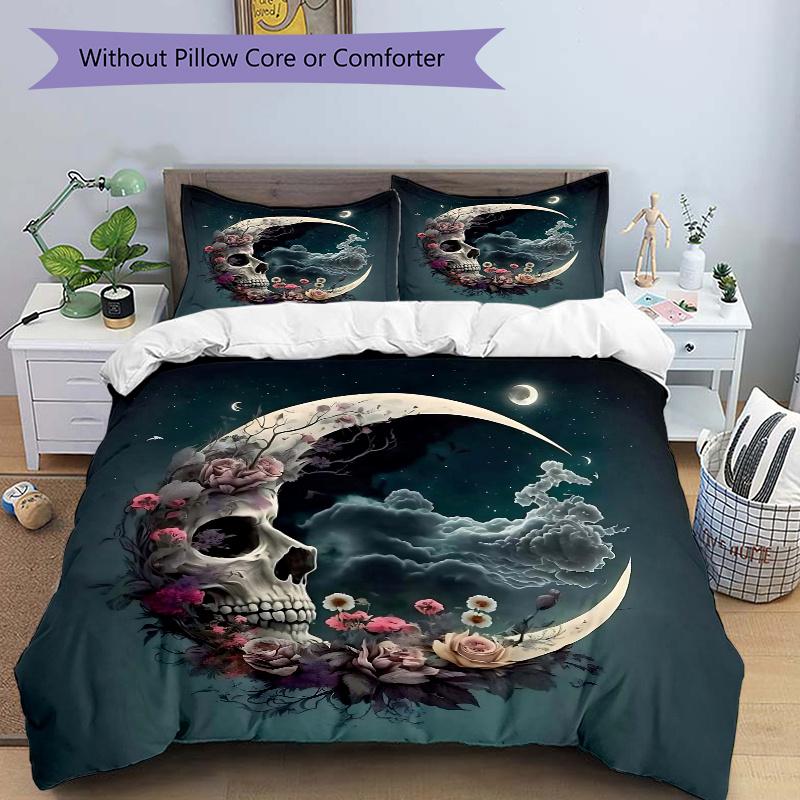 

3pcs Moonlit Skull Quilt Set - Soft and Comfortable Bedroom, Guest Room and Dorm 135x200cm