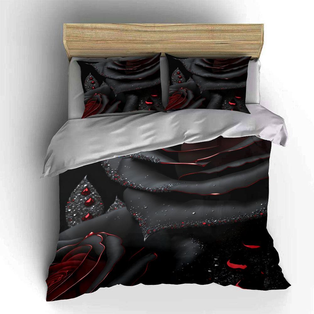Black Rose Decor Set Soft Comfortable Duvet Cover Bedding Set Included 1*Duvet Cover & 2*Pillowcases, Gift