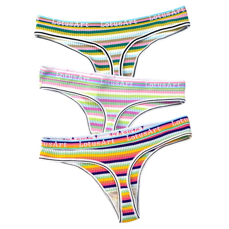 YOUULAR 3 Teile/los Mode Frauen Baumwolle Nahtlose G-string Sexy Bunte Gestreifte Dessous Höschen Thongs Weibliche Unterwäsche Dessous M-XL